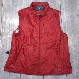 Polo Sport Ralph Lauren Vest Mens Large Red Ripstop Packable Hood Full Zip